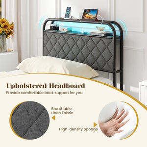 Twin/Full/Queen Size Bed Frame with LED Lights and Charging Station-Twin Size view 8