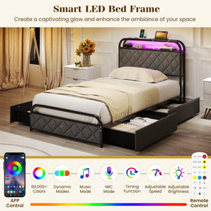 Twin/Full/Queen Size Bed Frame with LED Lights and Charging Station-Twin Size view 9