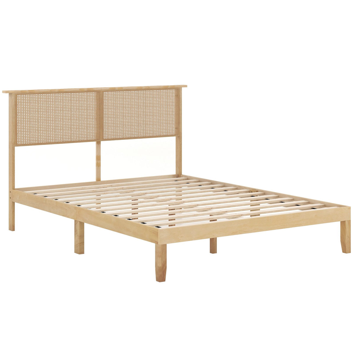 Twin/Full/Queen Size Bed Frame with Rattan Headboard-Queen Size