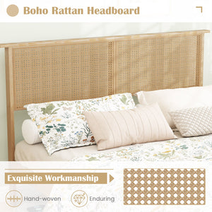 Twin/Full/Queen Size Bed Frame with Rattan Headboard-Queen Size view 6