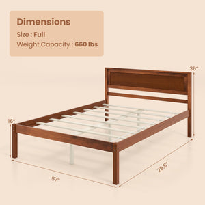Twin/Full/Queen Size Bed Frame with Wooden Headboard and Slat Support-Full Size view 4
