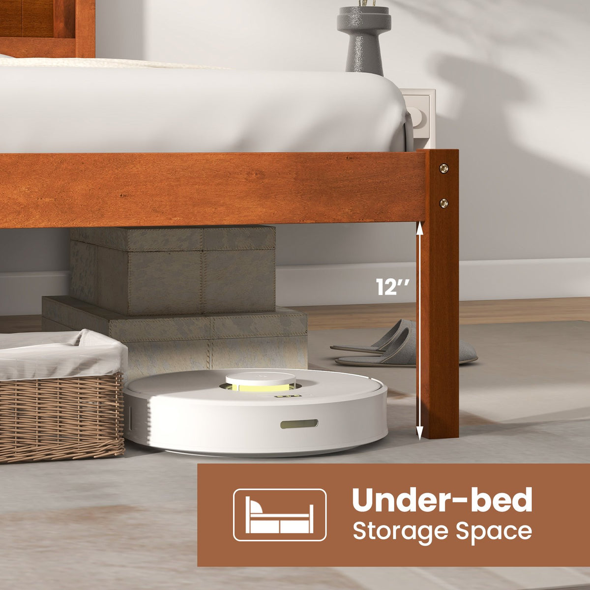 Twin/Full/Queen Size Bed Frame with Wooden Headboard and Slat Support-Full Size view 5