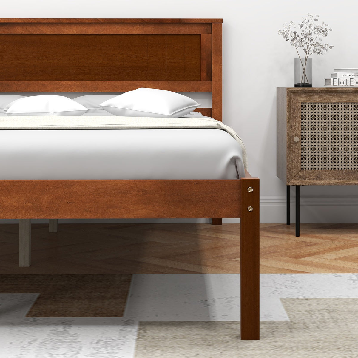 Twin/Full/Queen Size Bed Frame with Wooden Headboard and Slat Support-Full Size view 8