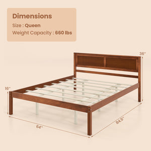 Twin/Full/Queen Size Bed Frame with Wooden Headboard and Slat Support-Queen Size view 4