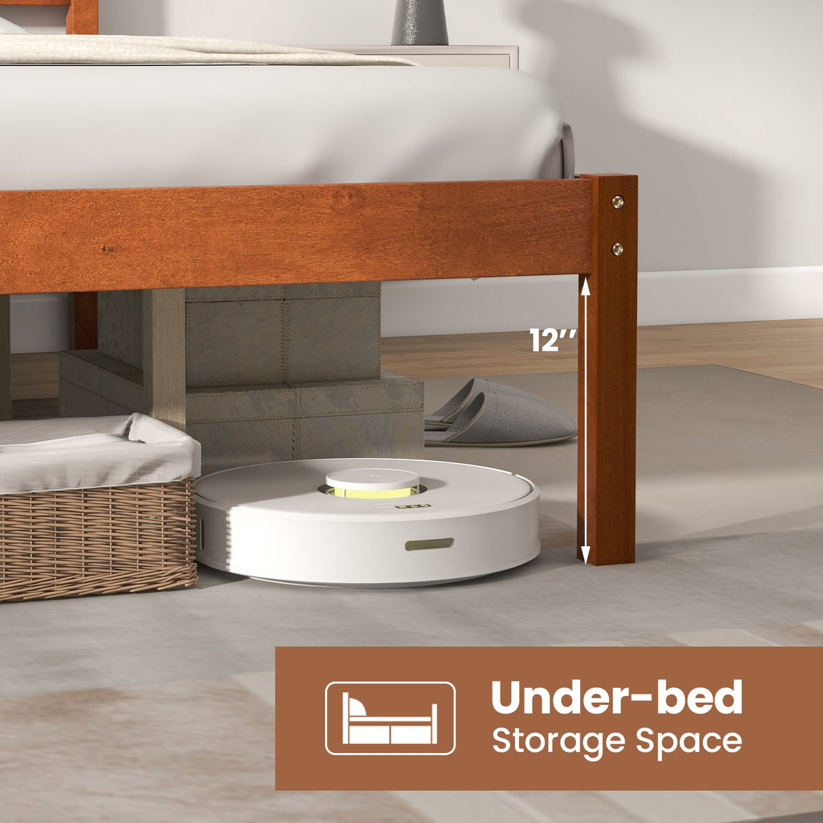 Twin/Full/Queen Size Bed Frame with Wooden Headboard and Slat Support-Queen Size view 5