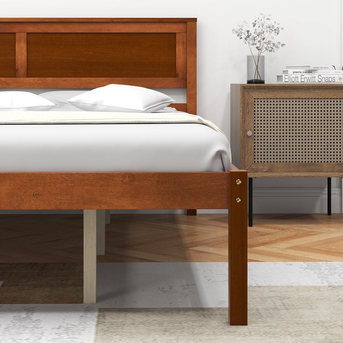 Twin/Full/Queen Size Bed Frame with Wooden Headboard and Slat Support-Queen Size view 8