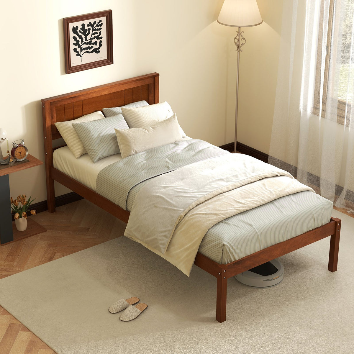 Twin/Full/Queen Size Bed Frame with Wooden Headboard and Slat Support-Twin Size view 2