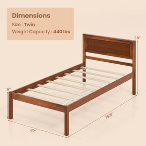 Twin/Full/Queen Size Bed Frame with Wooden Headboard and Slat Support-Twin Size view 4