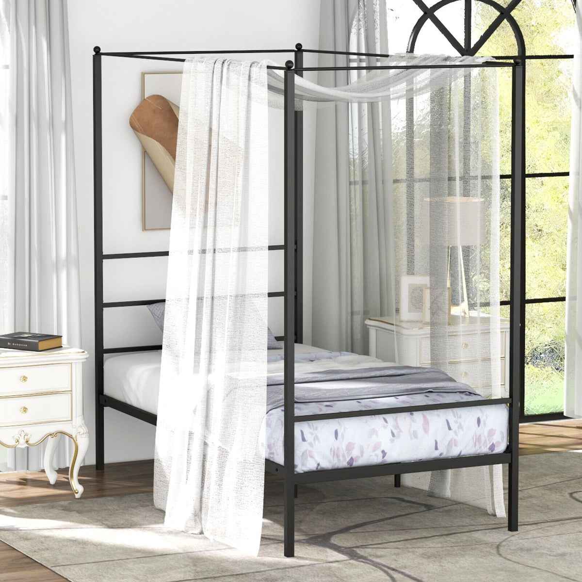 Twin/Full/Queen Size Metal Canopy Bed Frame with Slat Support-Twin Size view 2