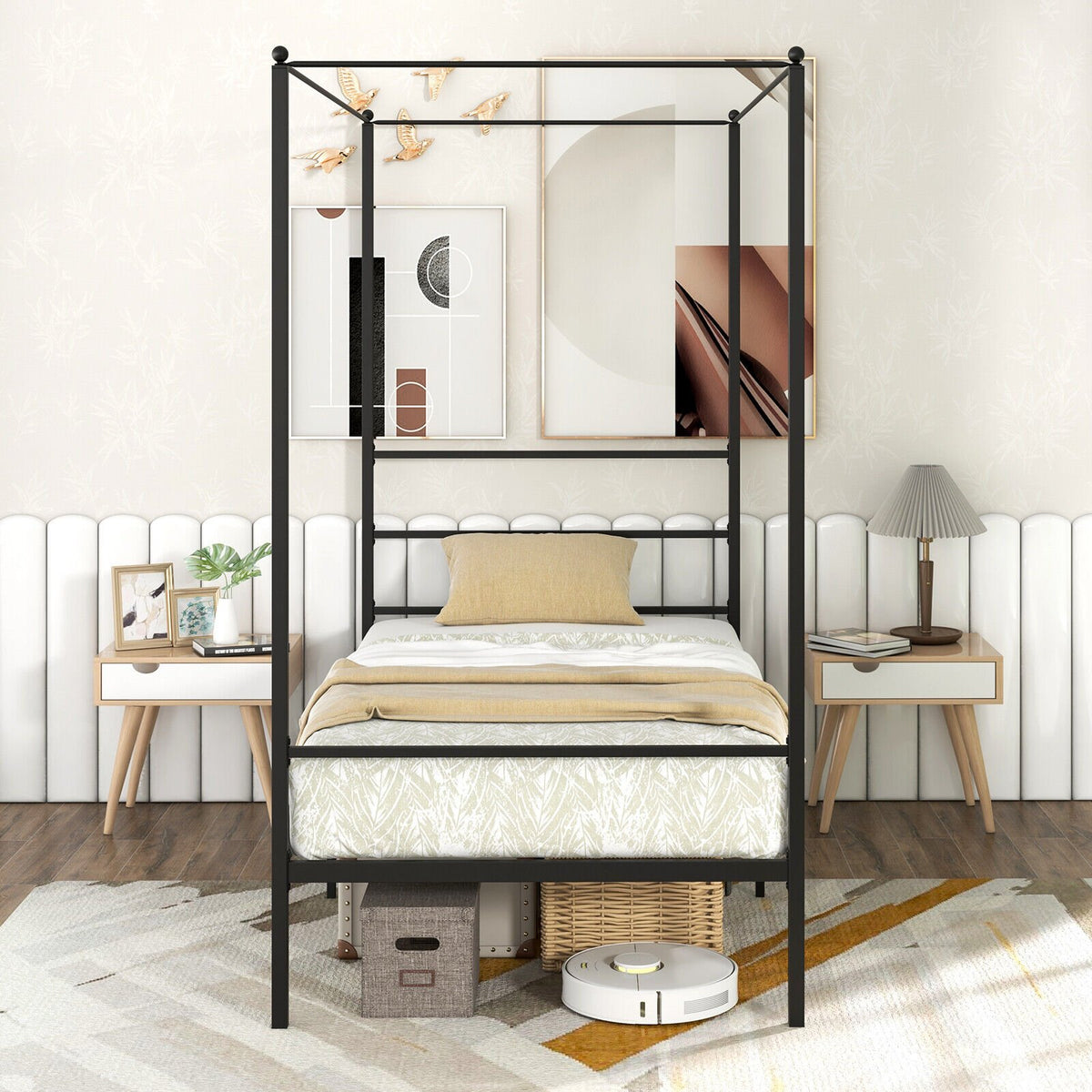 Twin/Full/Queen Size Metal Canopy Bed Frame with Slat Support-Twin Size view 3
