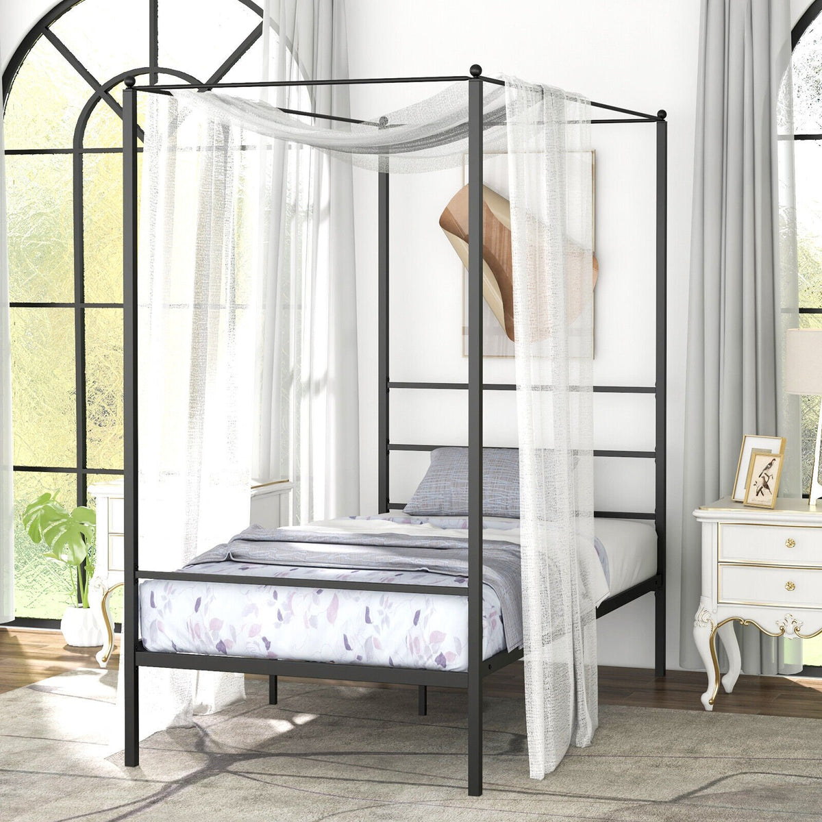Twin/Full/Queen Size Metal Canopy Bed Frame with Slat Support-Twin Size view 5