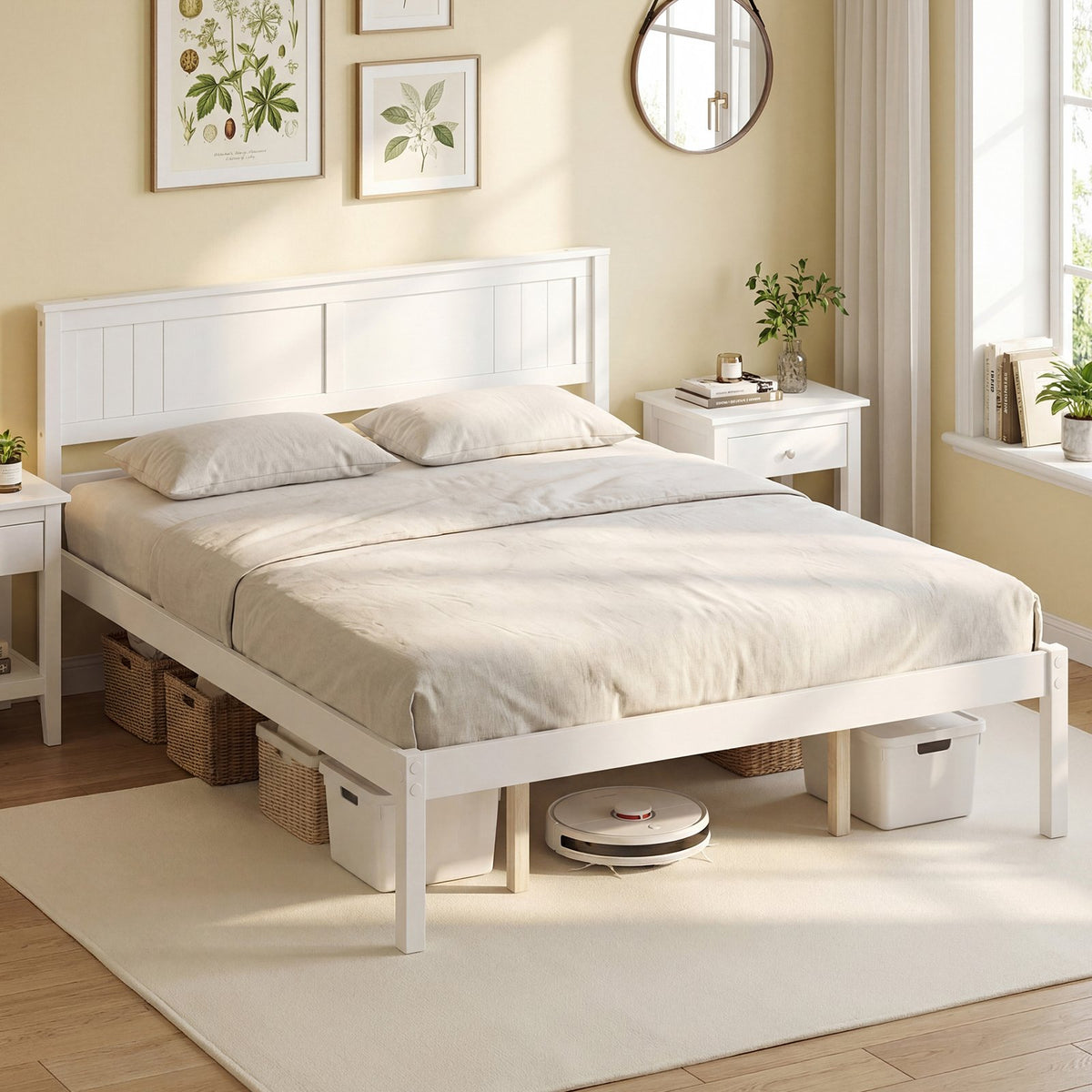 Twin/Full/Queen Size Sturdy Wooden Bed Frame with Headboard and Slat Support-Queen Size view 2