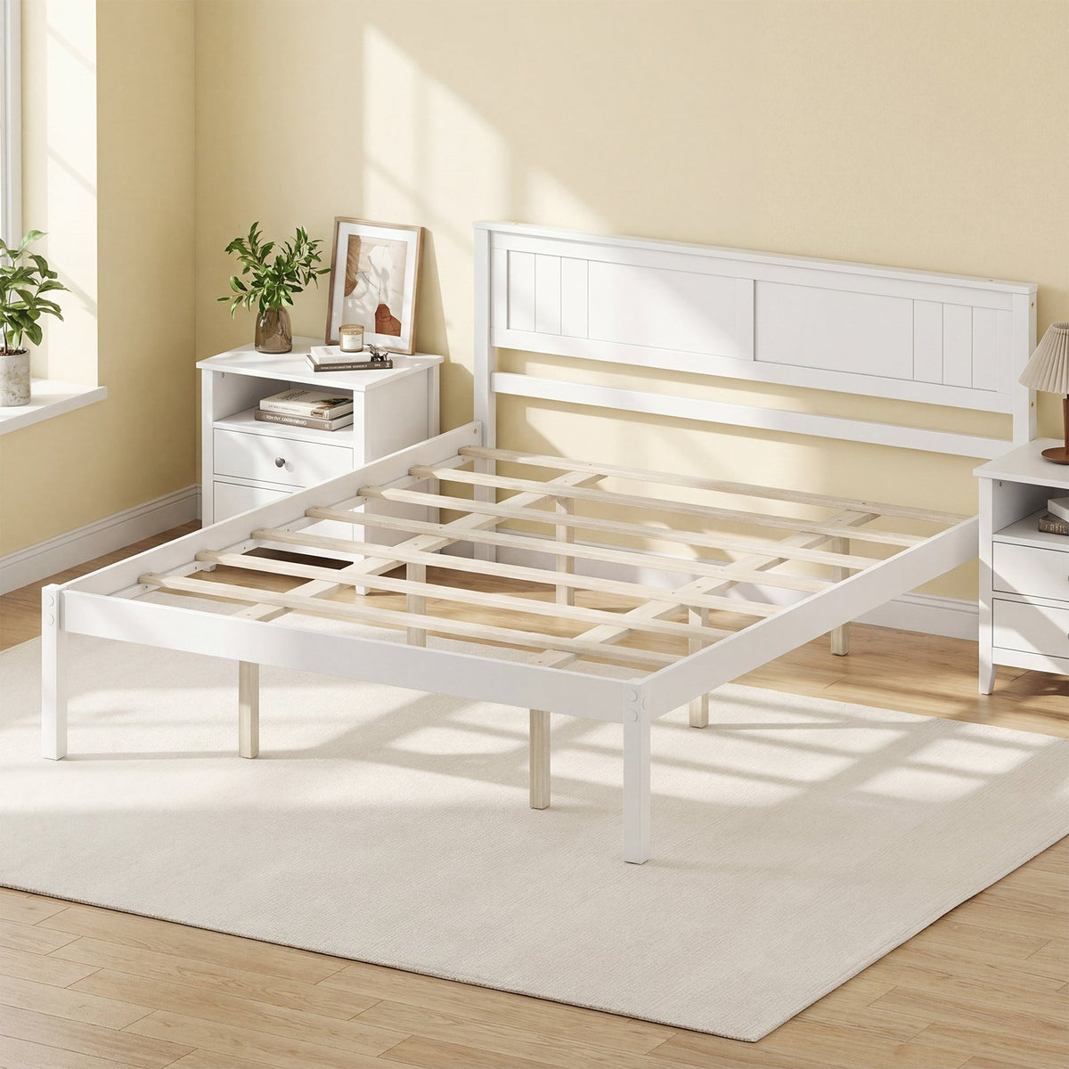 Twin/Full/Queen Size Sturdy Wooden Bed Frame with Headboard and Slat Support-Queen Size view 3