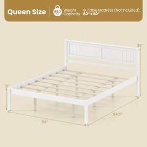 Twin/Full/Queen Size Sturdy Wooden Bed Frame with Headboard and Slat Support-Queen Size view 4