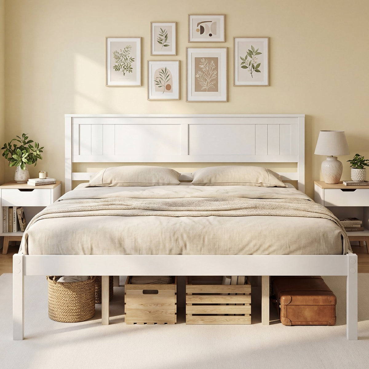 Twin/Full/Queen Size Sturdy Wooden Bed Frame with Headboard and Slat Support-Queen Size view 5