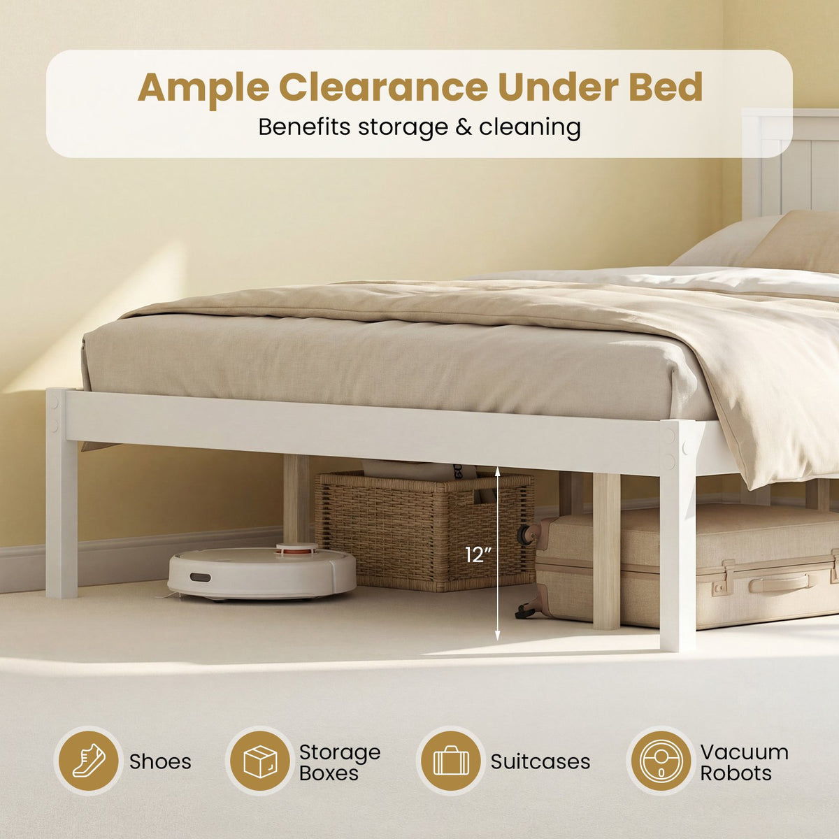 Twin/Full/Queen Size Sturdy Wooden Bed Frame with Headboard and Slat Support-Queen Size view 7