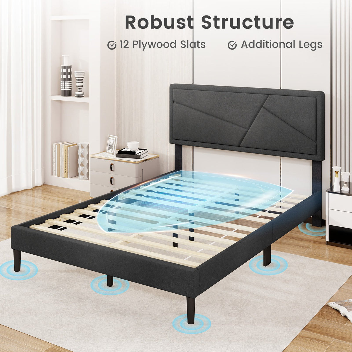 Twin/Full/Queen Size Upholstered Platform Bed Frame with High Headboard-Full Size view 6