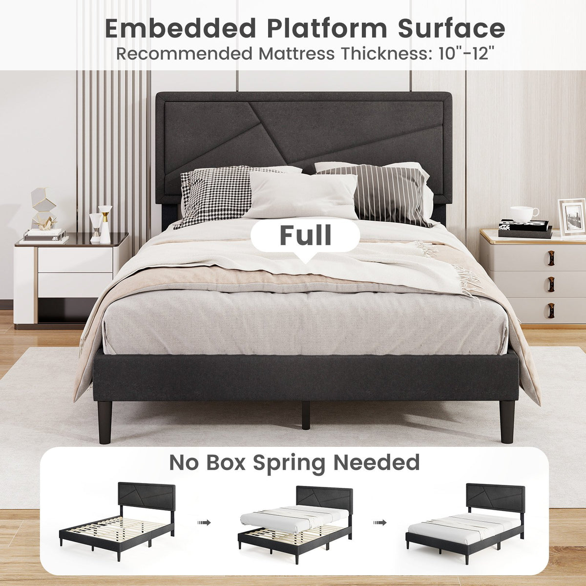 Twin/Full/Queen Size Upholstered Platform Bed Frame with High Headboard-Full Size view 7