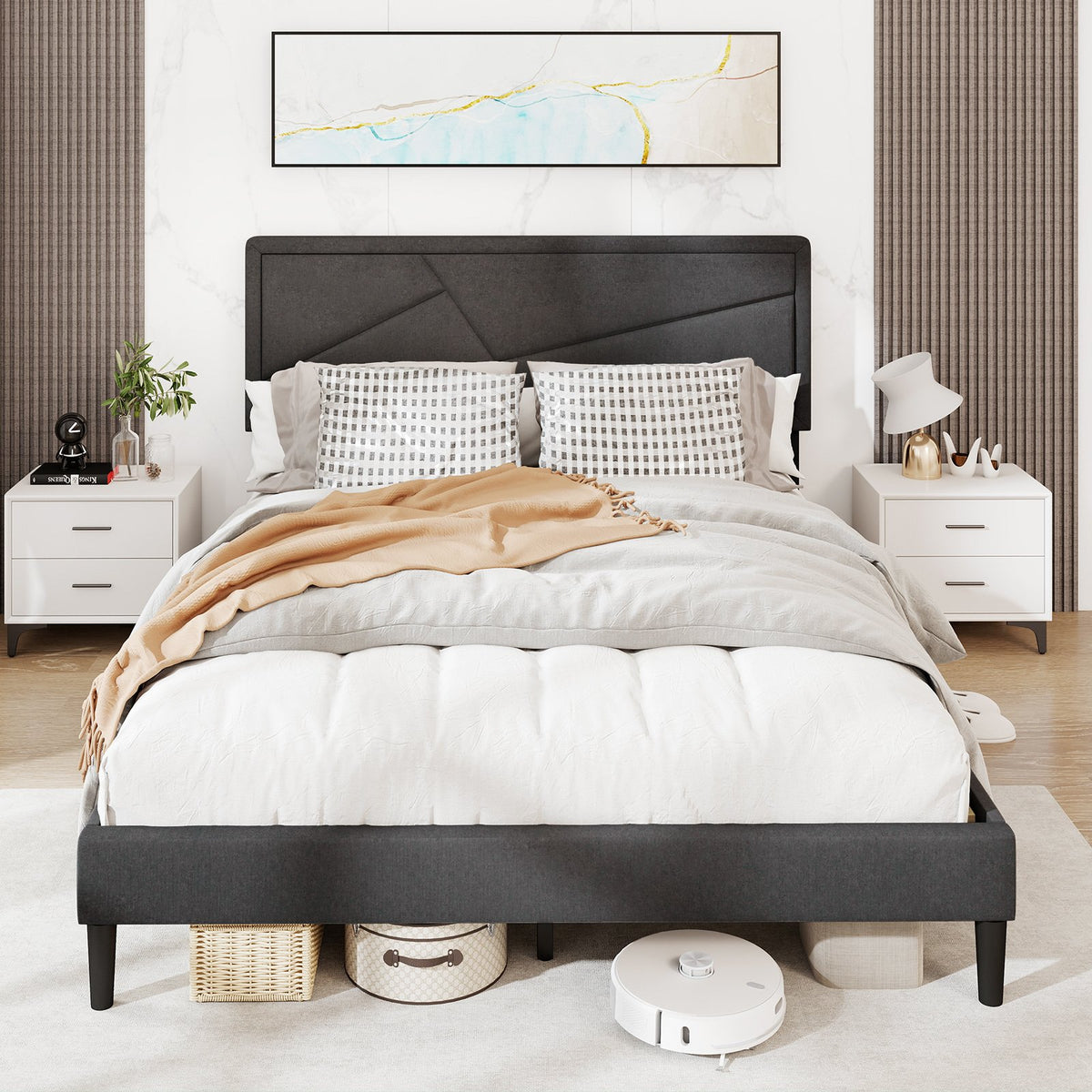 Twin/Full/Queen Size Upholstered Platform Bed Frame with High Headboard-Queen Size view 2