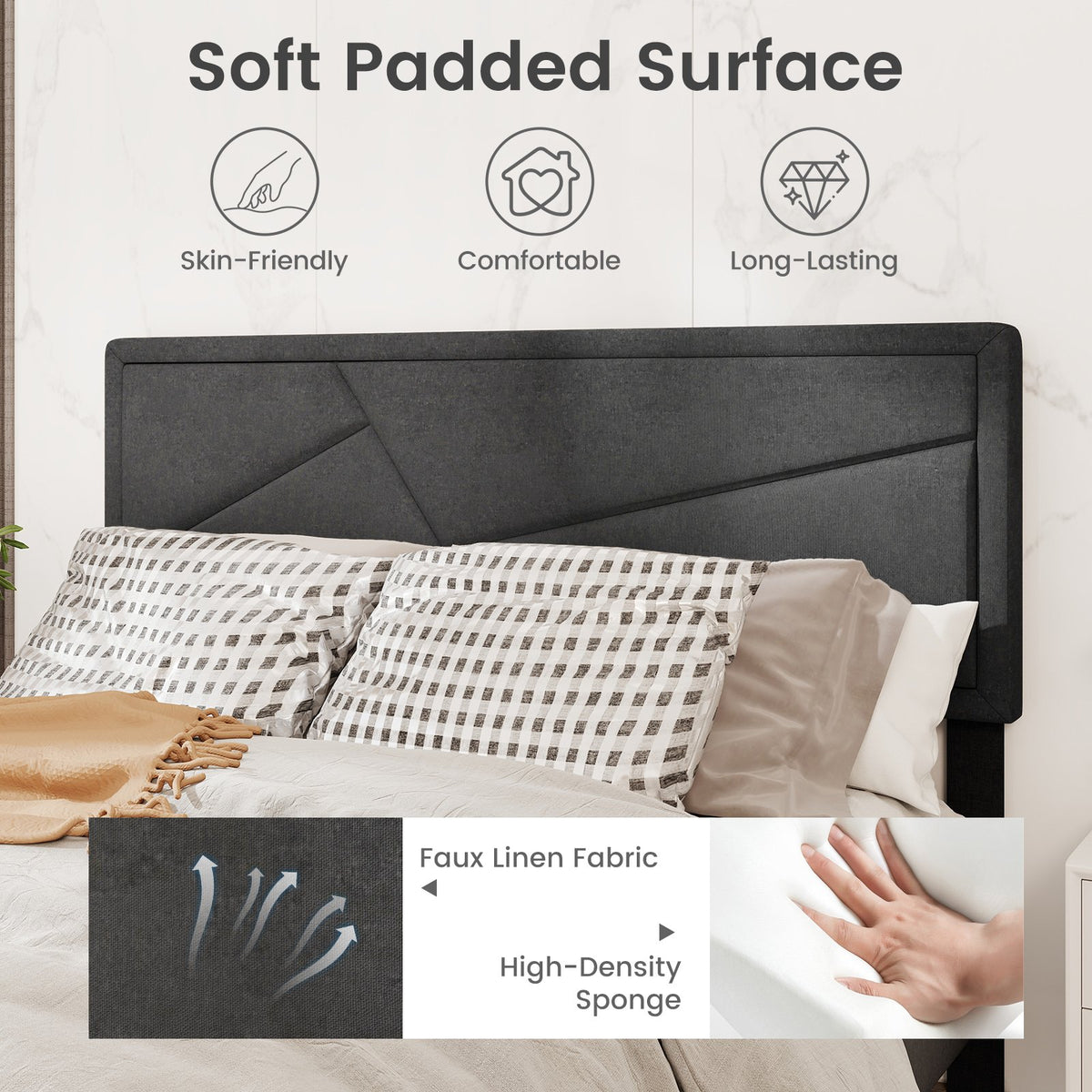 Twin/Full/Queen Size Upholstered Platform Bed Frame with High Headboard-Queen Size view 5