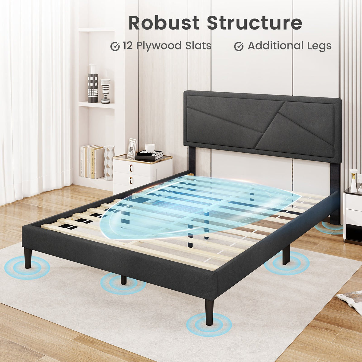 Twin/Full/Queen Size Upholstered Platform Bed Frame with High Headboard-Queen Size view 6
