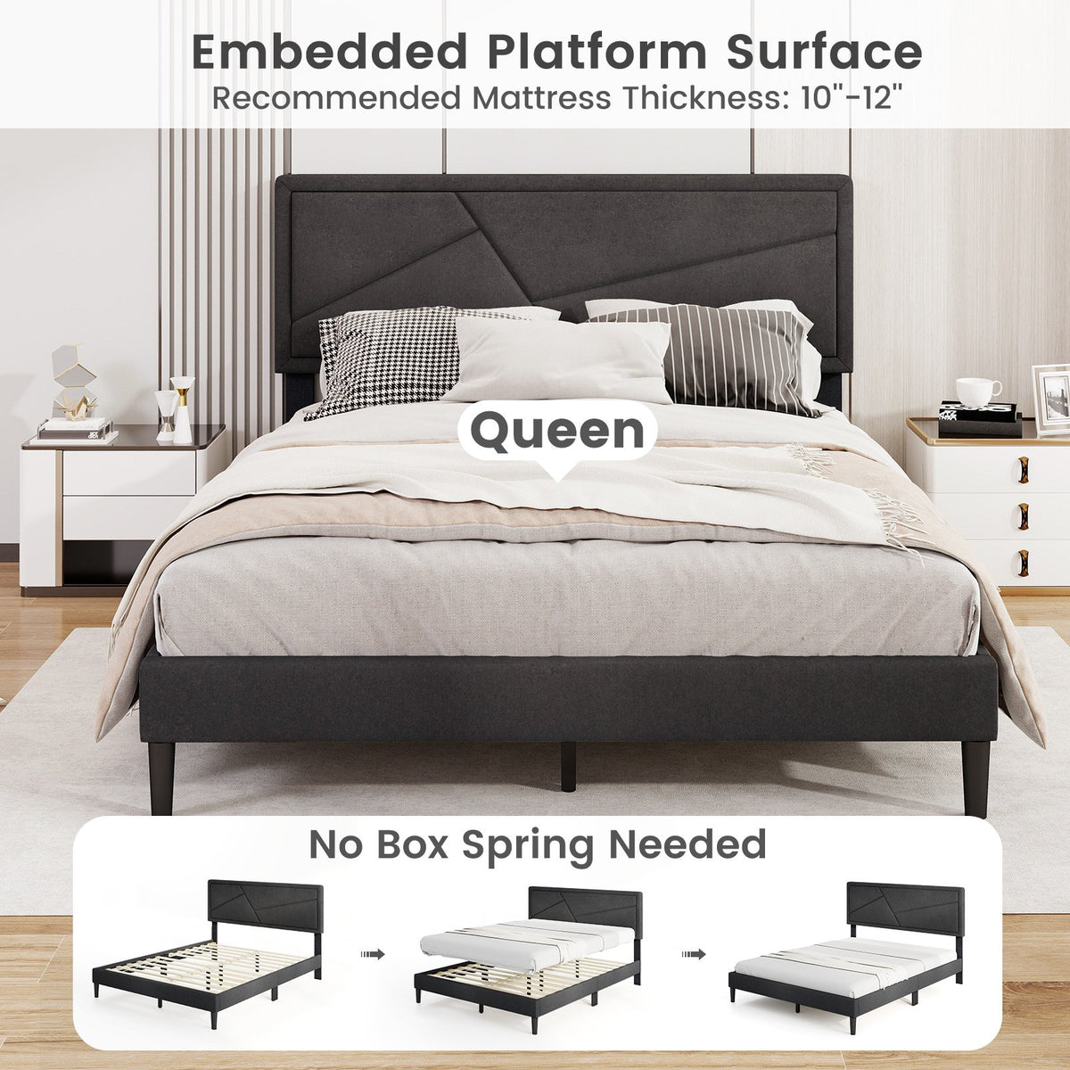 Twin/Full/Queen Size Upholstered Platform Bed Frame with High Headboard-Queen Size view 7