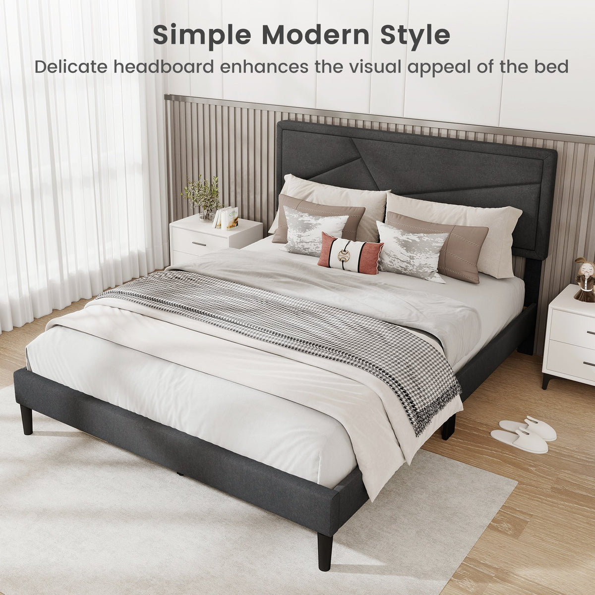 Twin/Full/Queen Size Upholstered Platform Bed Frame with High Headboard-Queen Size view 9