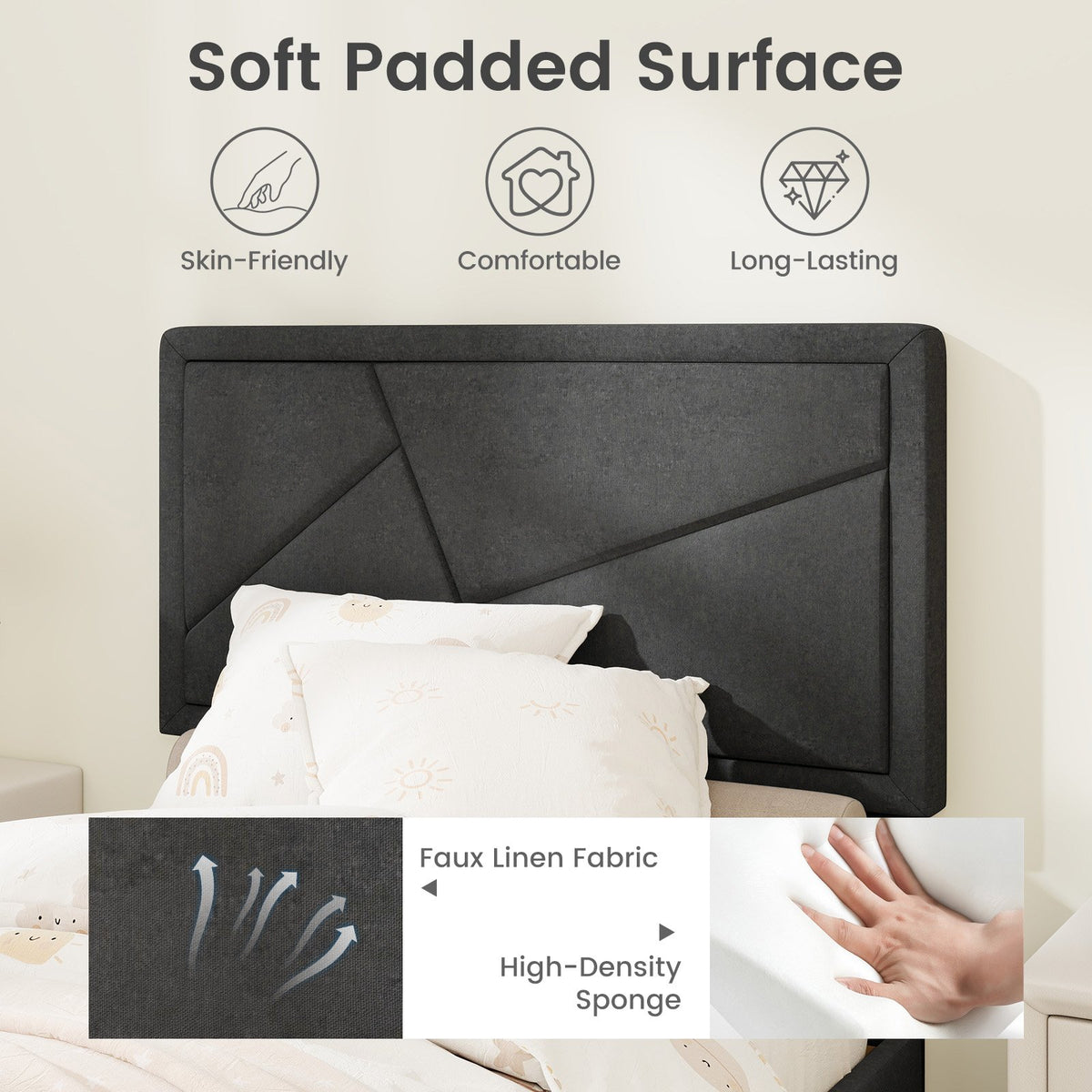 Twin/Full/Queen Size Upholstered Platform Bed Frame with High Headboard-Twin view 5