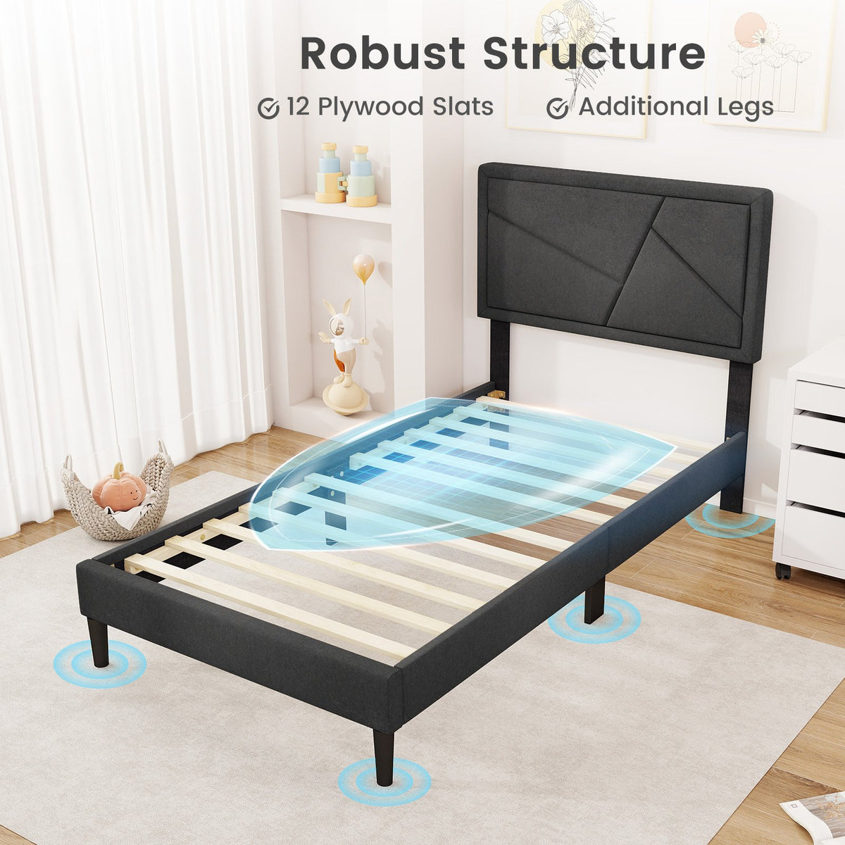 Twin/Full/Queen Size Upholstered Platform Bed Frame with High Headboard-Twin view 6