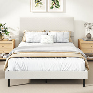 Twin/Full/Queen Size Velvet Bed Frame Upholstered Platform Bed with Chevron Headboard Beige-Full view 3