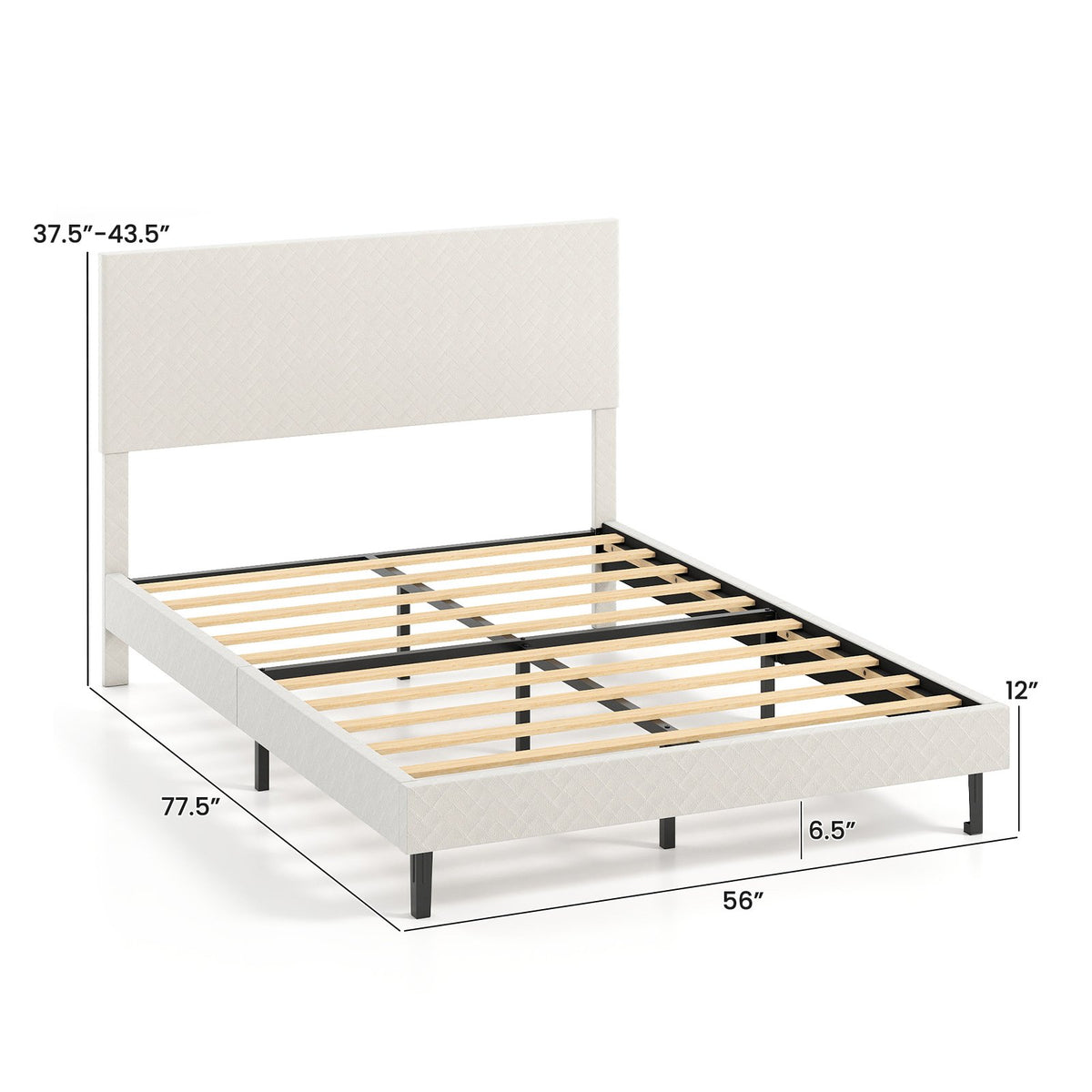 Twin/Full/Queen Size Velvet Bed Frame Upholstered Platform Bed with Chevron Headboard Beige-Full view 4