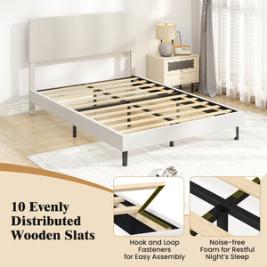 Twin/Full/Queen Size Velvet Bed Frame Upholstered Platform Bed with Chevron Headboard Beige-Full view 6