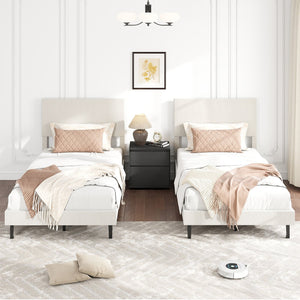 Twin/Full/Queen Size Velvet Bed Frame Upholstered Platform Bed with Chevron Headboard Beige-Twin view 3