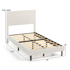 Twin/Full/Queen Size Velvet Bed Frame Upholstered Platform Bed with Chevron Headboard Beige-Twin view 4
