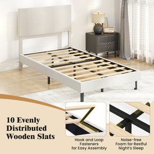 Twin/Full/Queen Size Velvet Bed Frame Upholstered Platform Bed with Chevron Headboard Beige-Twin view 6