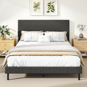 Twin/Full/Queen Size Velvet Bed Frame Upholstered Platform Bed with Chevron Headboard Gray-Queen view 3