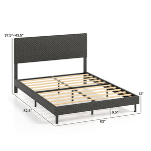 Twin/Full/Queen Size Velvet Bed Frame Upholstered Platform Bed with Chevron Headboard Gray-Queen view 4