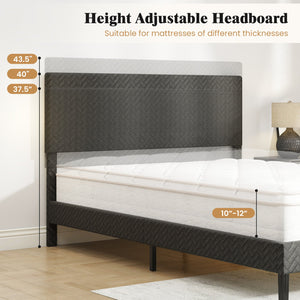 Twin/Full/Queen Size Velvet Bed Frame Upholstered Platform Bed with Chevron Headboard Gray-Queen view 9