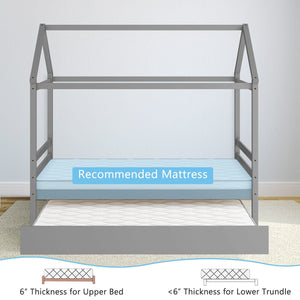Kids Platform Bed Frame with Roof for Bedroom-Gray view 8