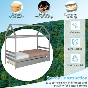Kids Platform Bed Frame with Roof for Bedroom-Gray view 9