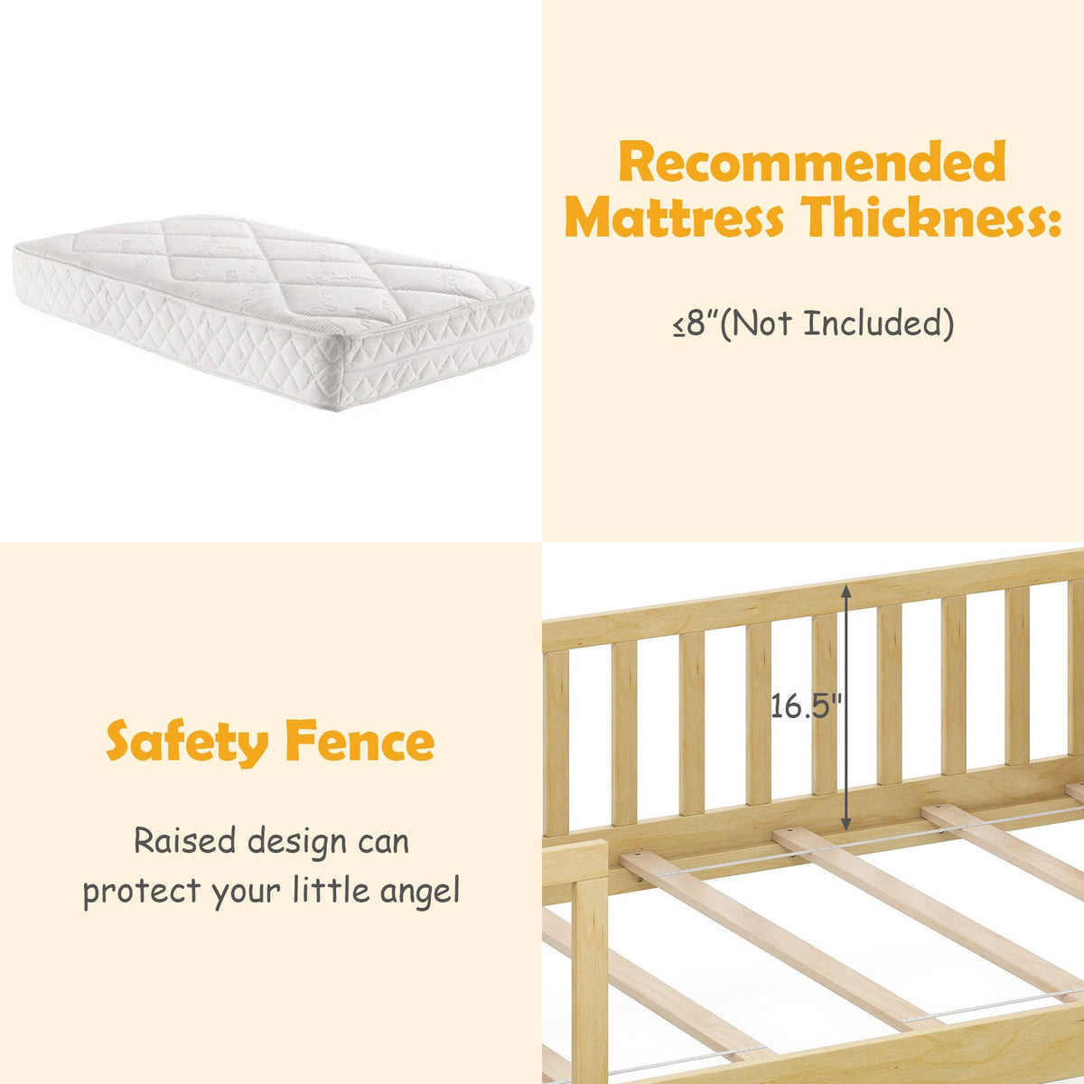 Twin House Bed with 2 Storage Drawers and Roof & Fence Rails-Natural view 8