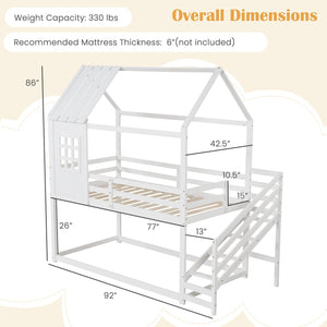 Twin House Bed with Stairs and Roof for Kids-White view 4
