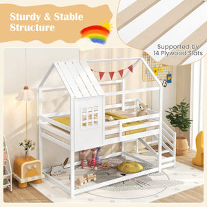 Twin House Bed with Stairs and Roof for Kids-White view 7