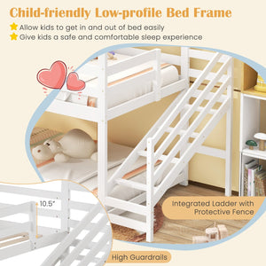 Twin House Bed with Stairs and Roof for Kids-White view 8