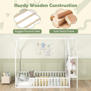Twin House Floor Bed Montessori Bed Frame with Storage Shelf-White view 5