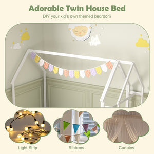 Twin House Floor Bed Montessori Bed Frame with Storage Shelf-White view 8