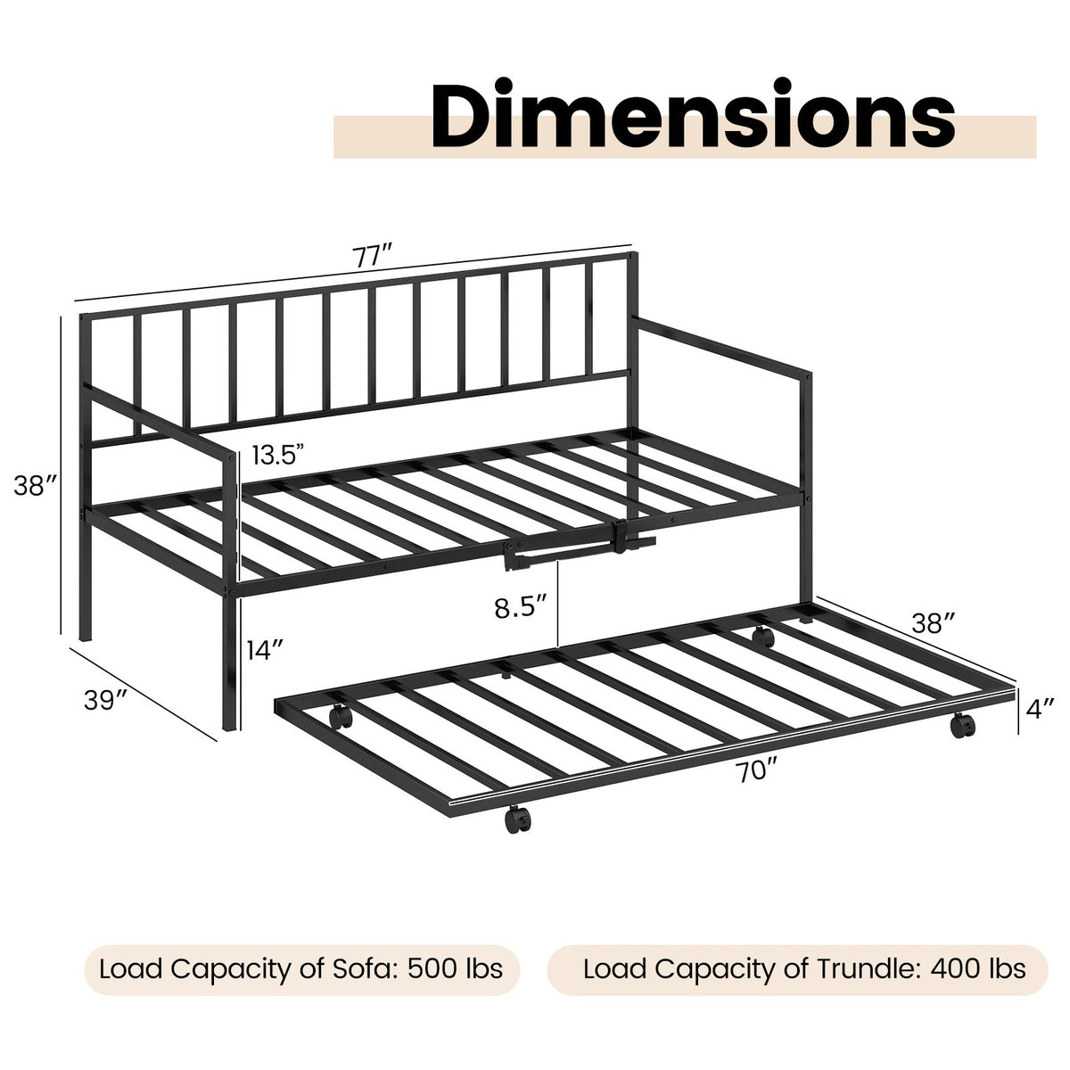 Twin Size Daybed and Trundle Frame Set Trundle Bedframe view 5