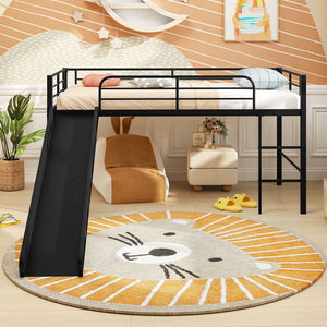 Twin Metal Loft Bed with Slide with Safety Guardrails and Built-in Ladder-Black view 2