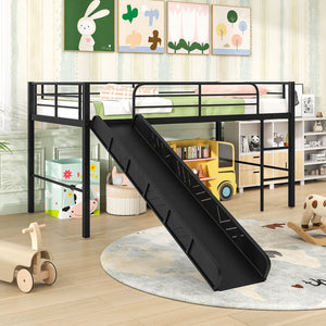 Twin Metal Loft Bed with Slide with Safety Guardrails and Built-in Ladder-Black view 5