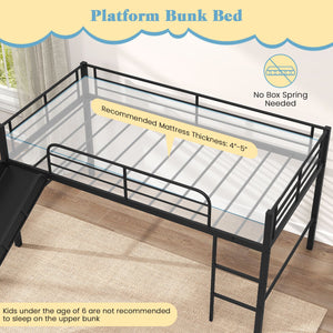 Twin Metal Loft Bed with Slide with Safety Guardrails and Built-in Ladder-Black view 7